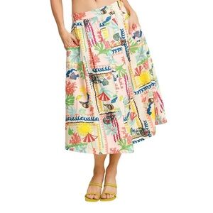NEW UMGEE abstract print front button down skirt in multi
